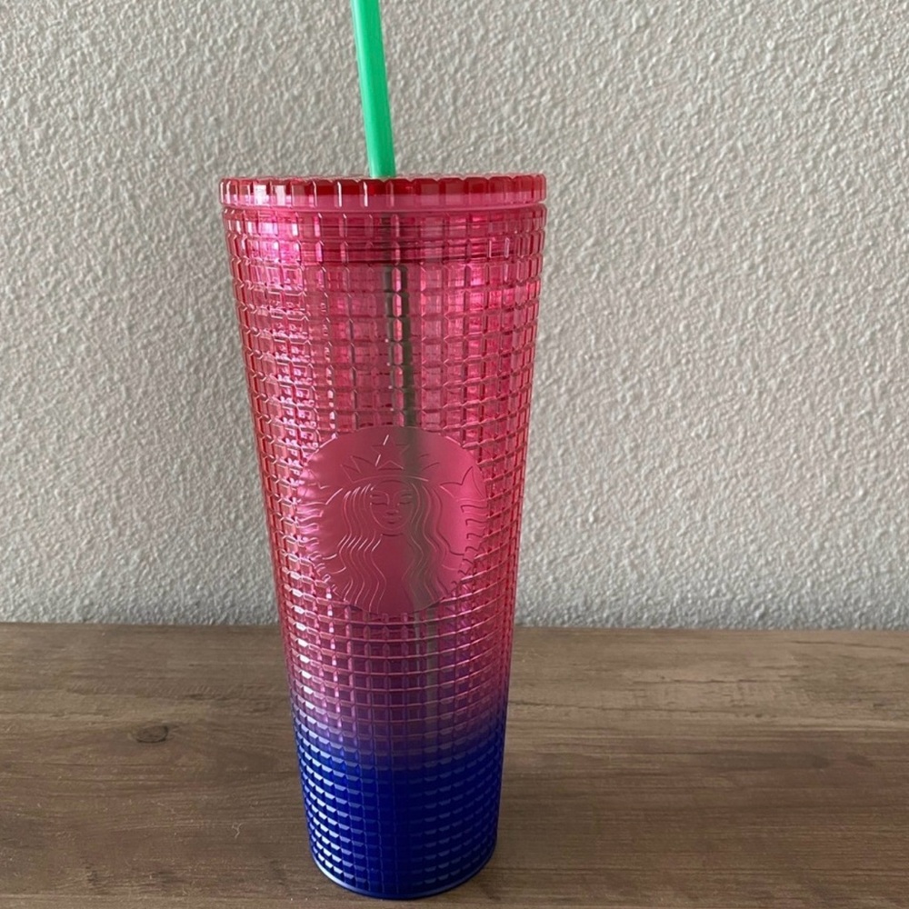 Starbucks Red and Blue Gradient Tumbler with Green Straw